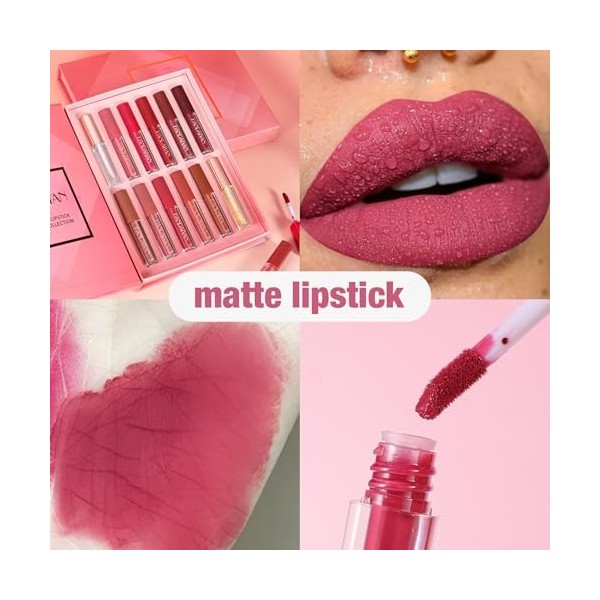 Ensemble de gloss à lèvres 12PCS,Huile de gloss à lèvres brillante et mate,Glaze à lèvres durable pour les femmes et les fill
