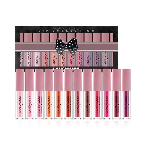 12 Pièces Ensemble de Gloss lèvre Professionnel Maquillage, Huile Brillante Hydratante Soin Teinté pour Lèvres Sèches Gloss