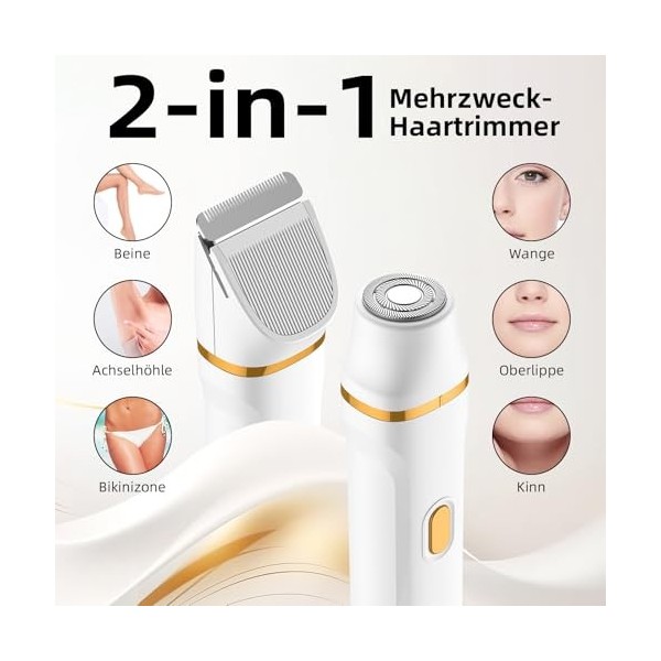 Rasoir Electrique Femme, 2 en 1 Tondeuse précise pour visage, Wet&Dry Tondeuse Bikini Femme pour Visage, Bras, Jambes, Aissel...