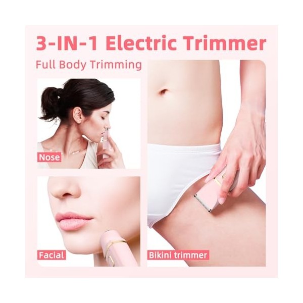 Rasoir Electrique Femme, 3 en 1 Tondeuse électrique Femme Rasoir, épilateur Facial Pour Femmes et Tondeuse Pour Poils du Nez ...