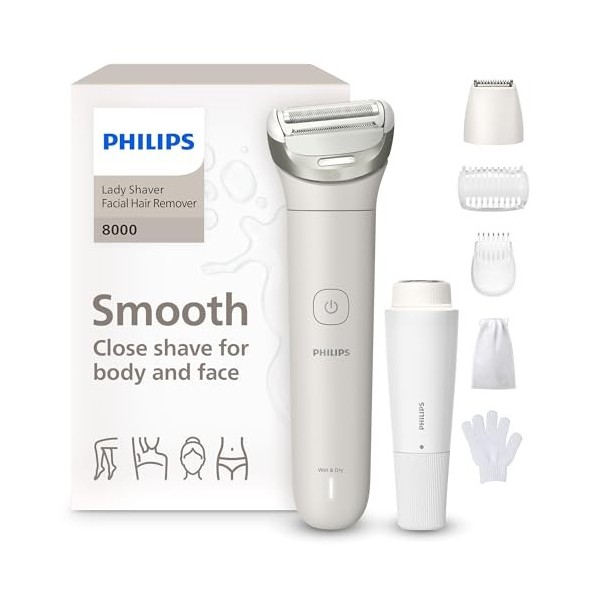 Philips Lady Shaver série 8000 – rasoir sans fil, sur peau sèche ou mouillée, système de rasage à 3 lames, tête flexible, vis...