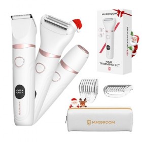 MAXGROOM Rasoir Electrique Femme, 3 en 1 Tondeuse Intime Femme Humide/Sec, Rasoir Électrique avec Affichage LED, Lame Céramiq...