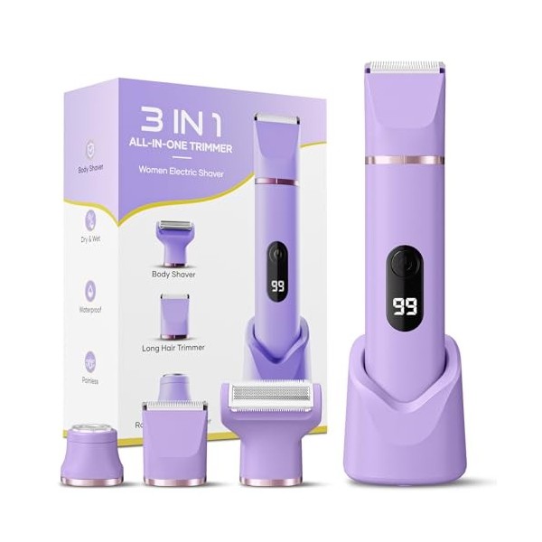 tiovara Tondeuse de bikini pour femme, rasoir électrique indolore IPX7 étanche sans fil pour épilation du corps et du pubis a...