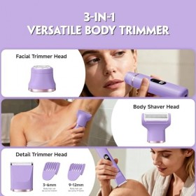 tiovara Tondeuse de bikini pour femme, rasoir électrique indolore IPX7 étanche sans fil pour épilation du corps et du pubis a...
