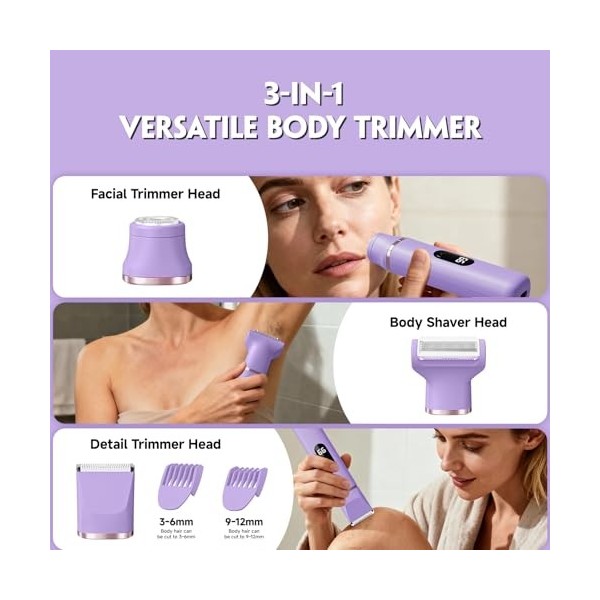 tiovara Tondeuse de bikini pour femme, rasoir électrique indolore IPX7 étanche sans fil pour épilation du corps et du pubis a...