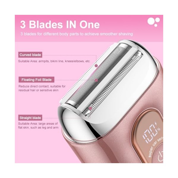 Rasoir électrique féminin, [2025 new] Rasoir intime 3D à trois lames pour femme, Epilateur Visage, Tondeuse Femme Intime, ras...
