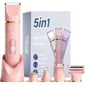 XkuiHF 5 en 1 Rasoir Electrique Femme, Tondeuse Maillot humide/sèche, étanche IPX7, Tondeuse Femme Intime pour le visage, les...