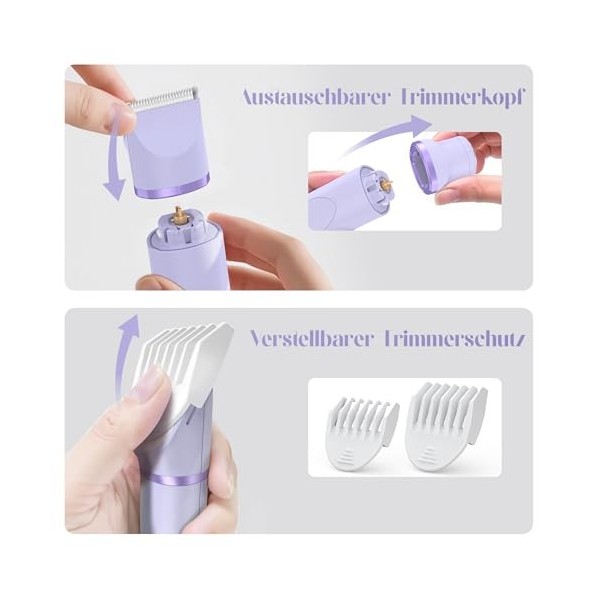 Rasoir intime pour femme, pour aisselles, bras, corps, visage, zone intime, utilisation humide et sèche, rechargeable avec st...