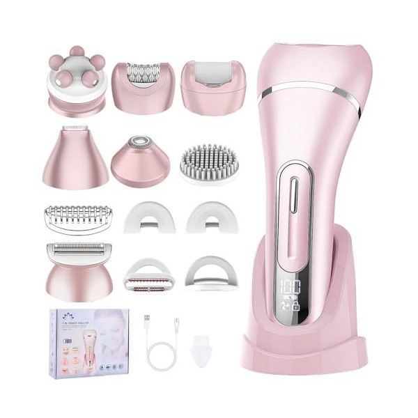 Focenat 7 en 1 Rasoir Electrique Femme,Tondeuse Bikini Femme,Tondeuse Femme Intime,Epilateur electrique,IPX7 Étanche,avec Sta...