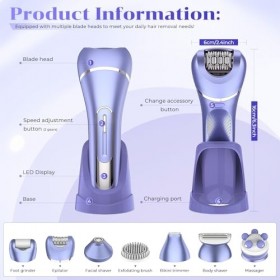 Focenat 7 en 1 Rasoir Electrique Femme,Tondeuse Bikini Femme,Tondeuse Femme Intime,Epilateur electrique,IPX7 Étanche,avec Sta...