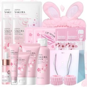Sakura Ensemble de Soins de la Peau 15 Pièces,Avec Nettoyant,Crème,Toner,Sérum,Sérum pour les yeux,Masque de boue,Masque de s...