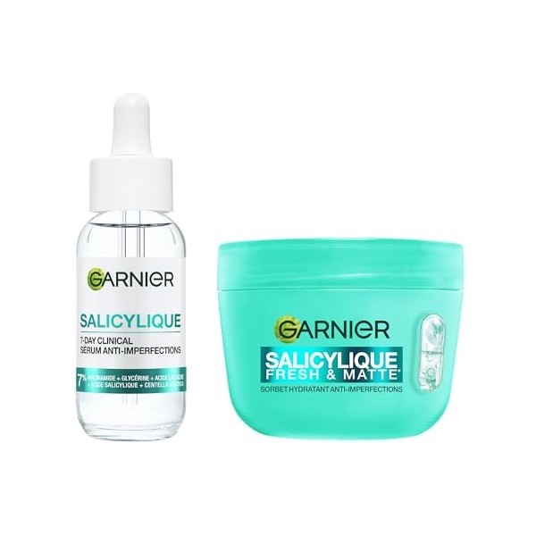 GARNIER - SkinActive - Routine Salicylique Anti-Imperfections - Crème Sorbet Hydratante Fresh & Matte 85 ml + Sérum Anti-Im S...