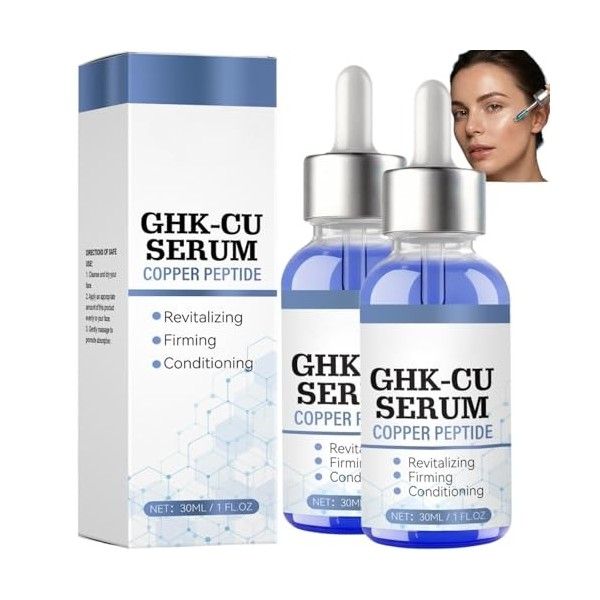 Sérum Visage au Peptide de Cuivre GHK-CU, Sérum Facial Hydratant et Raffermissant avec Collagène Hydrolysé et Acide Hyaluroni...