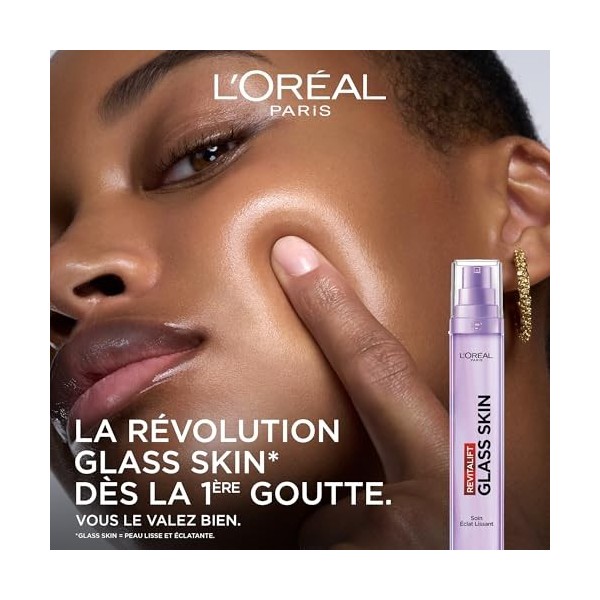 LOréal Paris - Soin Éclat Lissant Visage – Crème Liquide Hydratation glass skin - À lAcide Hyaluronique & Vitamines B5 et C S...