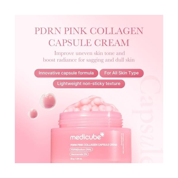 Medicube Salmon DNA PDRN Pink Crème Capsules – Crème hydratante légère avec PDRN & Niacinamide – Pour teint uniforme & éclat ...