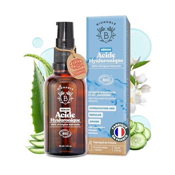 BIONOBLE Sérum Visage Acide Hyaluronique Pur certifié Bio - Soin Hydratant Anti-Âge, Anti-Rides - Serum Acide Hyaluronique Vi...