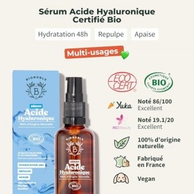 BIONOBLE Sérum Visage Acide Hyaluronique Pur certifié Bio - Soin Hydratant Anti-Âge, Anti-Rides - Serum Acide Hyaluronique Vi...