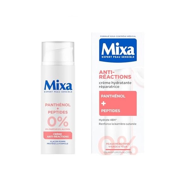 MIXA - Crème Anti-Réactions - Hydrate Intensément & Répare La Barrière Cutanée en 4H* - Sans Parfum, Sans Alcool - Panthénol ...