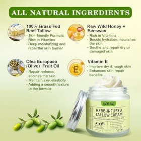 Beef Tallow for Skin 120 g, Suif de Bœuf pour les Soins de la Peau, 100% Naturel Biologique Baume au Suif et au Miel pour le ...