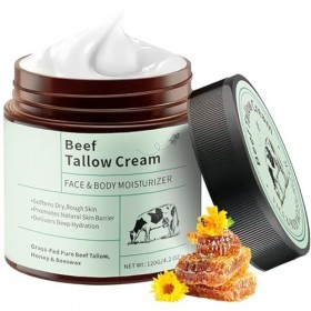 Crème à la Suif de Boeuf Bio Suif de Boeuf et Miel 120g/4.2oz | Texture Fouettée Léger pour Visage et Corps | Hydratation Soi...