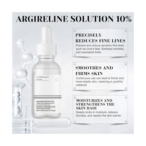 Argireline Solution 10%, Argireline Serum Visage, Serum Hydratant Visage, Atténue les Ridules, Améliore la Texture de la Peau...