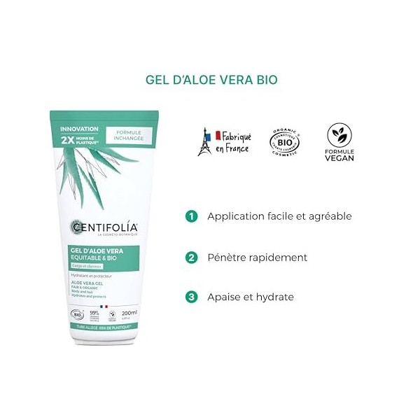 CENTIFOLIA | Gel d’Aloe Vera Bio | Hydrate & Apaise | Absorption Rapide | Gamme Équitable & Bio | Texture Légère | Visage, Co...