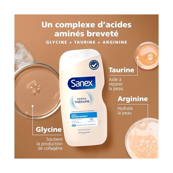 SANEX - Derma Thérapie - Crème de douche anti-dessèchement - Gel Douche - Peaux très sèches - Réduit les démangeaisons - Comp...