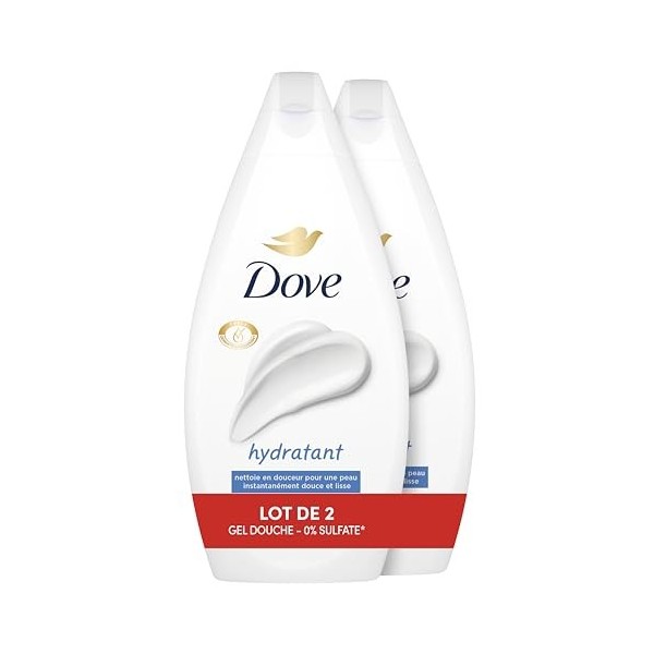 DOVE - Gel Douche - Essentiel Hydratant - Nettoie en douceur et adoucit la peau - Testé dermatologiquement - 0% Sulfate lot ...