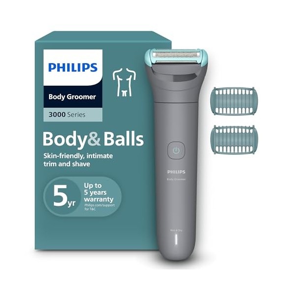 Philips Bodygroom série 3000 - Tondeuse pour hommes avec Triple protection, taille des poils et rasage des zones intimes, ras...