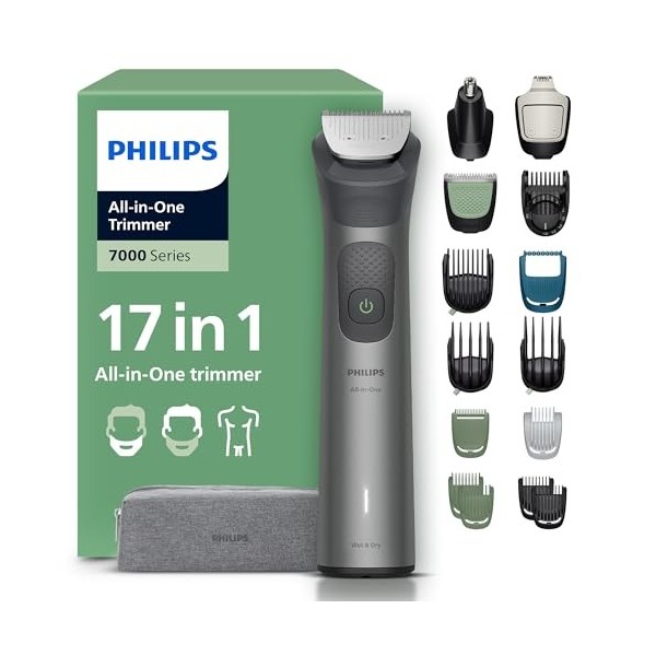 Philips Multigroom série 7000 Tondeuse tout-en-un 17 accessoires – tondeuse pour barbe, cheveux et corps, lames en métal auto...