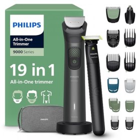 Philips Multigroom série 9000 Tondeuse tout-en-un 19 accessoires + rasoir OneBlade pour hommes – ensemble tondeuse/rasoir pou...