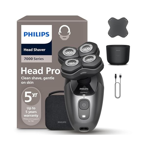 Philips Head Shaver Pro 7000 Series - Rasoir pour la tête pour hommes et femmes, tête flexible à 360° et lames ComfortCut pou...