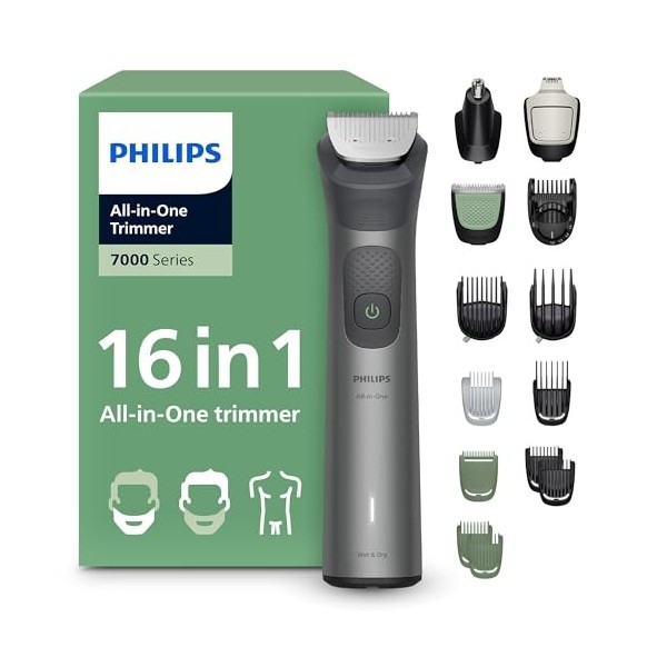 Philips Multigroom série 7000 Tondeuse tout-en-un 16 accessoires – tondeuse pour barbe, cheveux et corps, lames en métal auto...