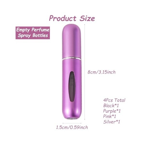 WSeltrium 4 Pièces Vaporisateur Parfum Vide Voyage,Mini bouteille de parfum pour sac à main Bagages de poche,Flacon Vide Port
