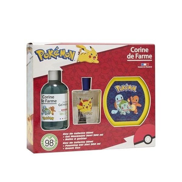 Corine de Farme - Coffret Pokemon Enfant - Eau de Toilette 50ml Pomme Gourmande + Gel Moussant 3 en 1, Cheveux & Bain - 93% I