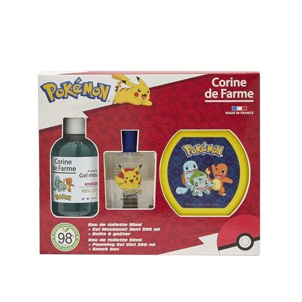 Corine de Farme - Coffret Pokemon Enfant - Eau de Toilette 50ml Pomme Gourmande + Gel Moussant 3 en 1, Cheveux & Bain - 93% I