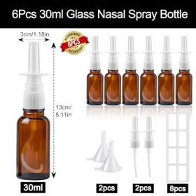 Furuising 6 Pièce Vaporisateurs Nasaux Vides en Verre, 30ml Petit Spray Nasal Vides, Réutilisable Ambre Flacon Pulvérisateur 