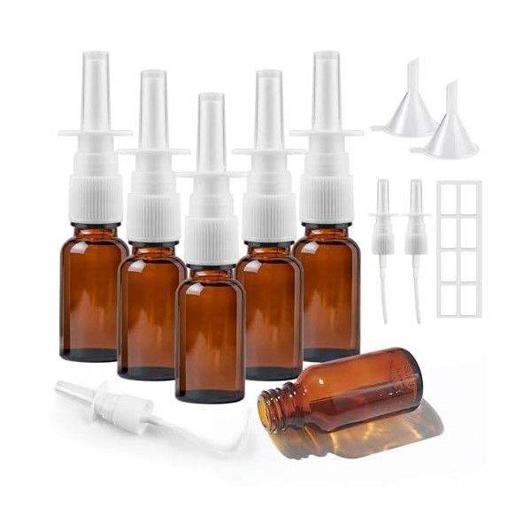 Furuising 6 Pièce Vaporisateurs Nasaux Vides en Verre, 30ml Petit Spray Nasal Vides, Réutilisable Ambre Flacon Pulvérisateur 