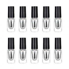 Lot de 10 flacons de Vernis à Ongles en Verre Transparent de 3 ML - Mini récipients vides Rechargeables pour Nail Art - avec 