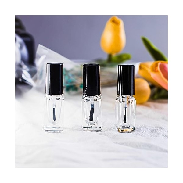 Lot de 10 flacons de Vernis à Ongles en Verre Transparent de 3 ML - Mini récipients vides Rechargeables pour Nail Art - avec 