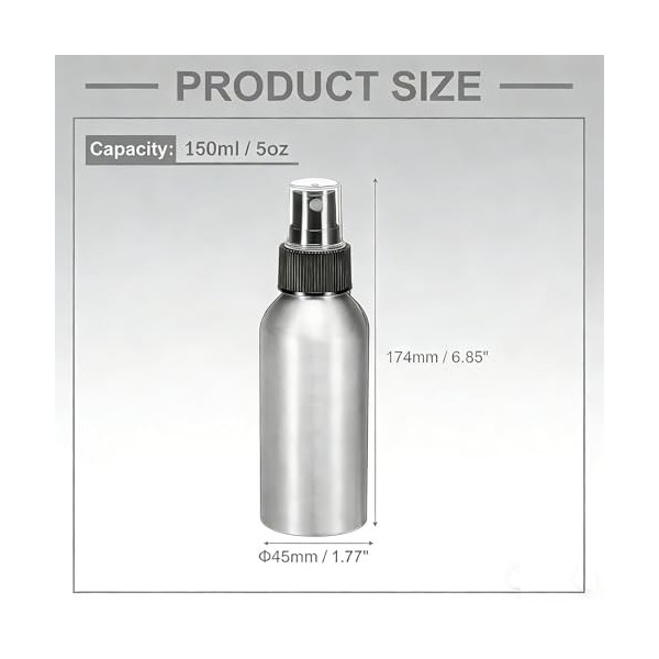 3PCS 150ML 0.5oz flacons vaporisateurs vides en aluminium argenté avec tête de pulvérisation noire - Pulvérisateur à brume fi
