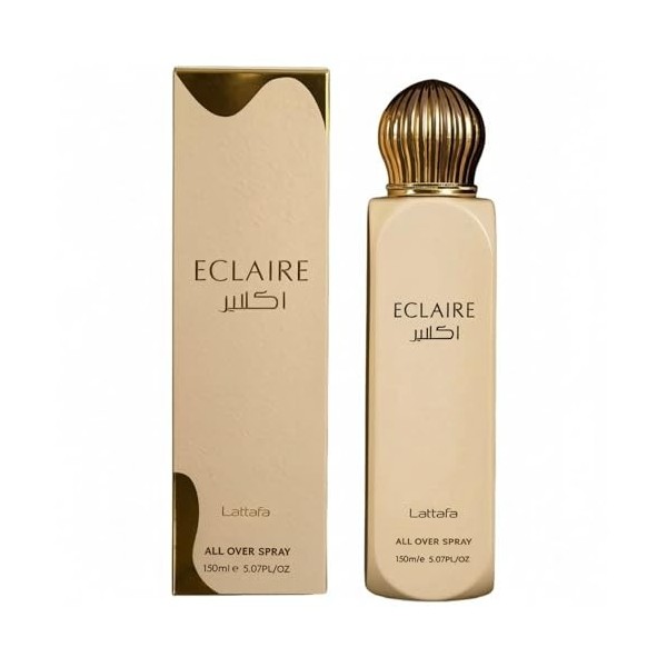 Lattafa Eclaire All Over Spray 150ml – Brume Parfumée Gourmande pour Femme, Senteur Longue Durée Caramel, Vanille, Lait Sucré...
