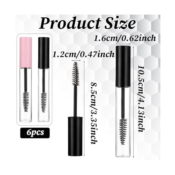 HJZHII Lot de 6 flacons de mascara vides de 10 ml, transparents, rechargeables, avec baguette magique, en plastique, brosse à...