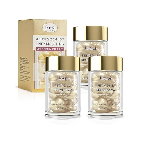 Lot de 3 sérum au rétinol avec venin dabeille, sérum de nuit lissant Retinol Line, soin hydratant, efficace contre les rides ...