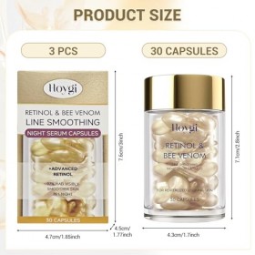 Lot de 3 sérum au rétinol avec venin dabeille, sérum de nuit lissant Retinol Line, soin hydratant, efficace contre les rides ...