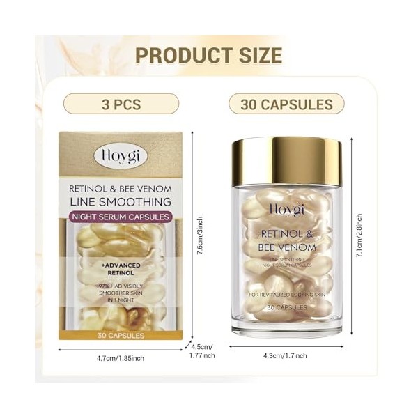 Lot de 3 sérum au rétinol avec venin dabeille, sérum de nuit lissant Retinol Line, soin hydratant, efficace contre les rides ...