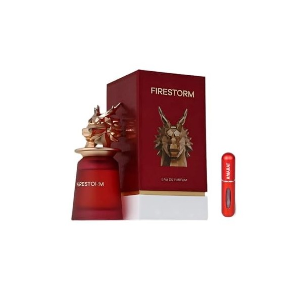 Firestorm Eau de parfum 100 ml, parfum arabe unisexe de longue durée, avec atomiseur rechargeable 5 ml, parfum avec notes de ...