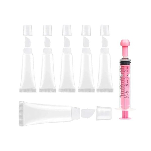 AEUXZA Lot de 6 Tubes de Gloss à Lèvres Vides, Flacons Cosmétiques Rechargeables, Baume à Lèvres Vide, Tube Gloss Transparent...