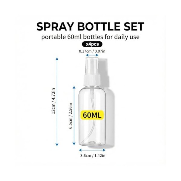 CATZUM Set de flacons de voyage portables, 4 pièces 60ml , plastique rechargeables, bouteilles transparentes avec 2 entonnoi ...