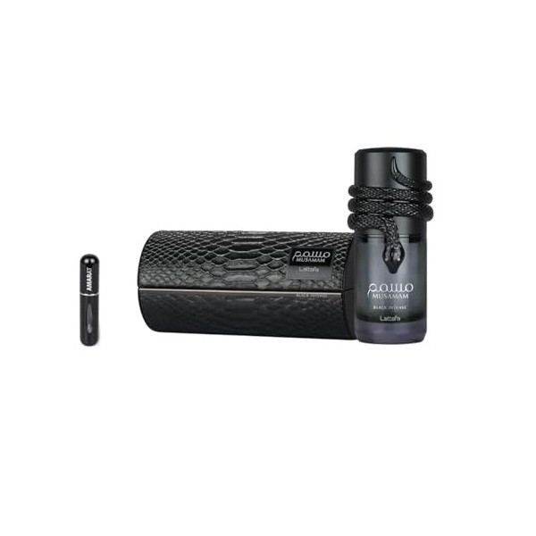 Lattafa Musamam Black Intense Eau de parfum arabe unisexe de longue durée, avec atomiseur rechargeable parfum boisé avec note...